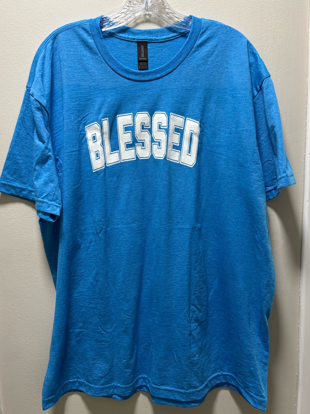 Graphic Tee “BLESSED” in Bright Blue size XL P2P 24” Length 30” New W/O Tags